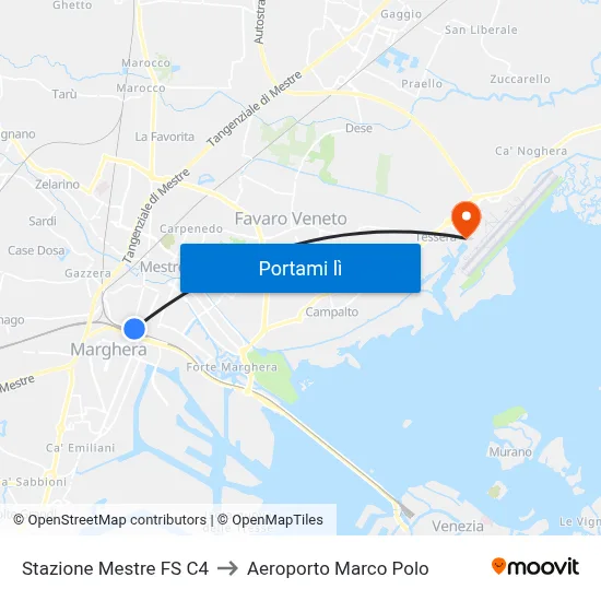 Stazione Mestre FS C4 to Aeroporto Marco Polo map