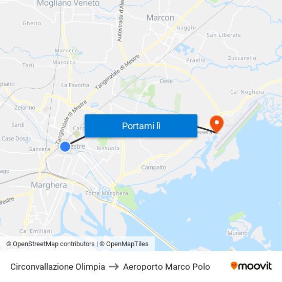 Circonvallazione Olimpia to Aeroporto Marco Polo map