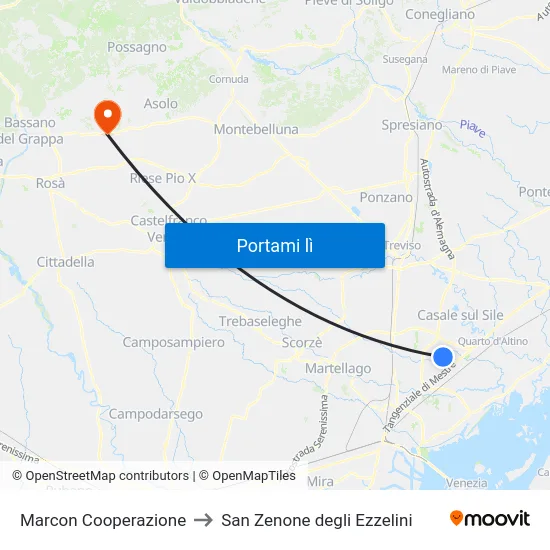 Marcon Cooperazione to San Zenone degli Ezzelini map