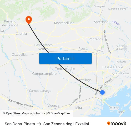 San Dona' Pineta to San Zenone degli Ezzelini map
