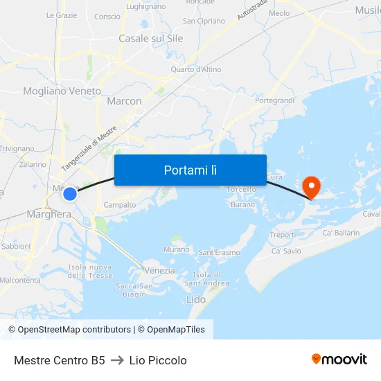 Mestre Centro B5 to Lio Piccolo map