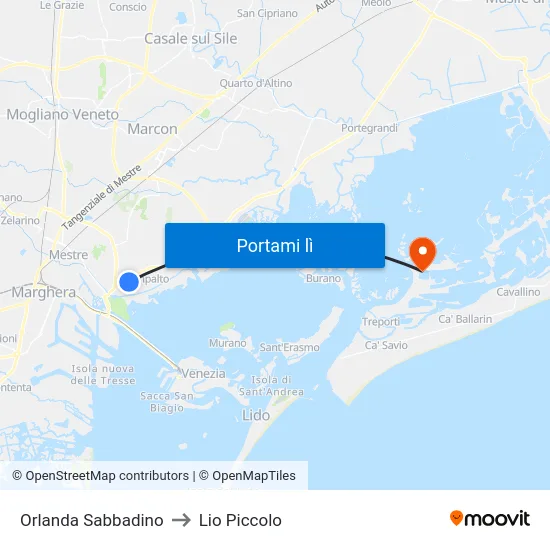 Orlanda Sabbadino to Lio Piccolo map