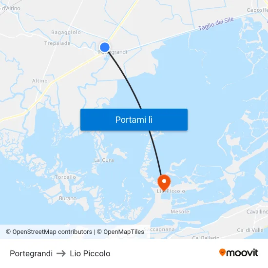 Portegrandi to Lio Piccolo map