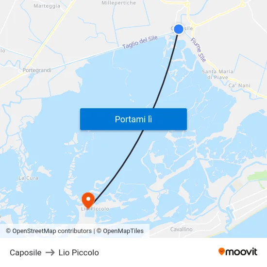 Caposile to Lio Piccolo map