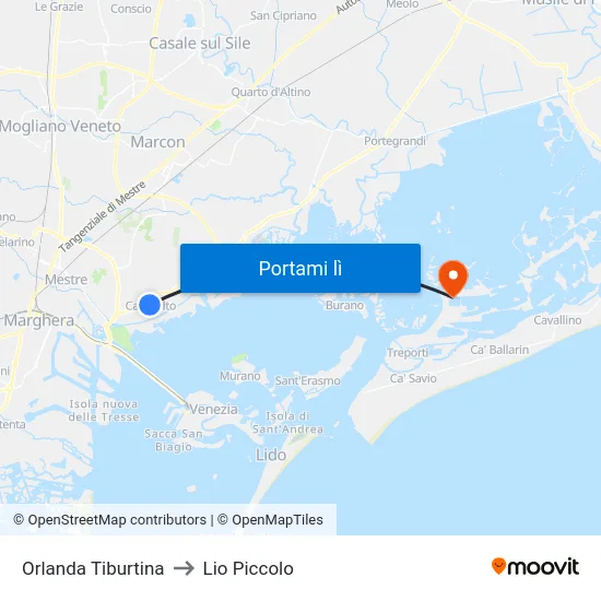 Orlanda Tiburtina to Lio Piccolo map