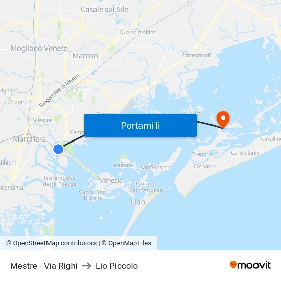 Mestre - Via Righi to Lio Piccolo map