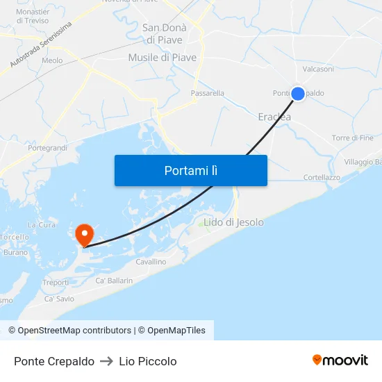 Ponte Crepaldo to Lio Piccolo map