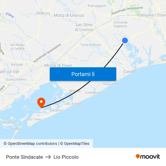 Ponte Sindacale to Lio Piccolo map