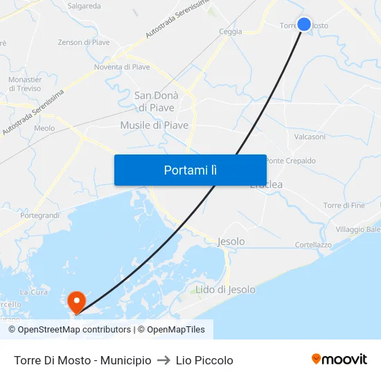 Torre Di Mosto - Municipio to Lio Piccolo map