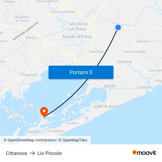 Cittanova to Lio Piccolo map