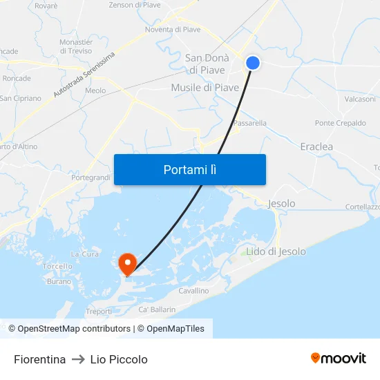Fiorentina to Lio Piccolo map