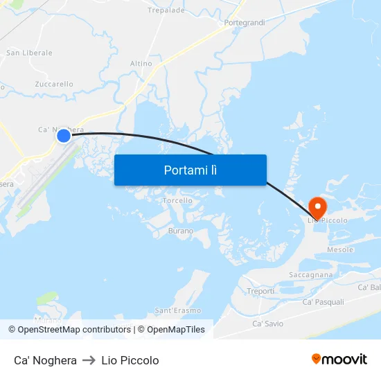 Ca' Noghera to Lio Piccolo map
