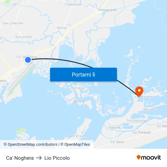 Ca' Noghera to Lio Piccolo map