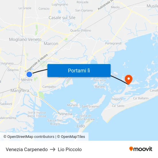 Venezia Carpenedo to Lio Piccolo map