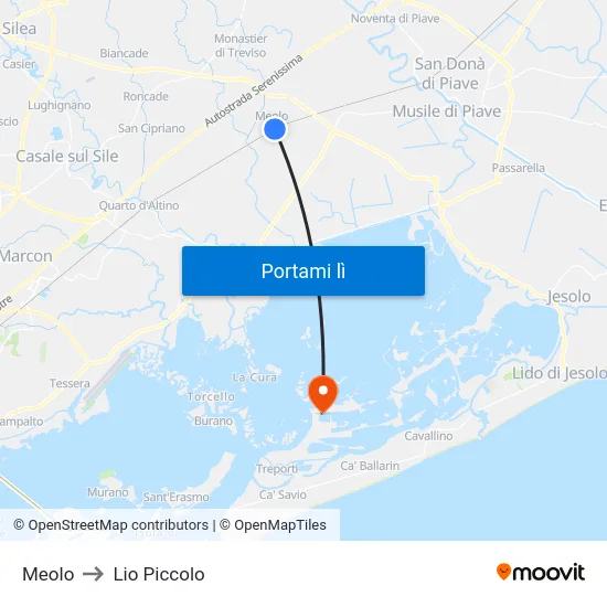 Meolo to Lio Piccolo map