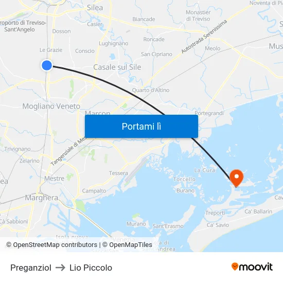 Preganziol to Lio Piccolo map