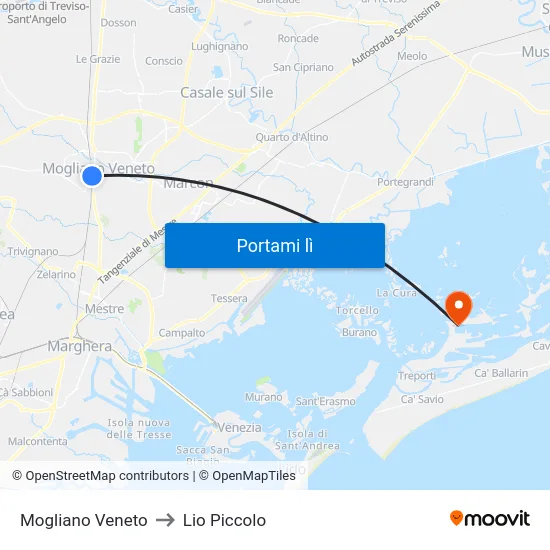 Mogliano Veneto to Lio Piccolo map