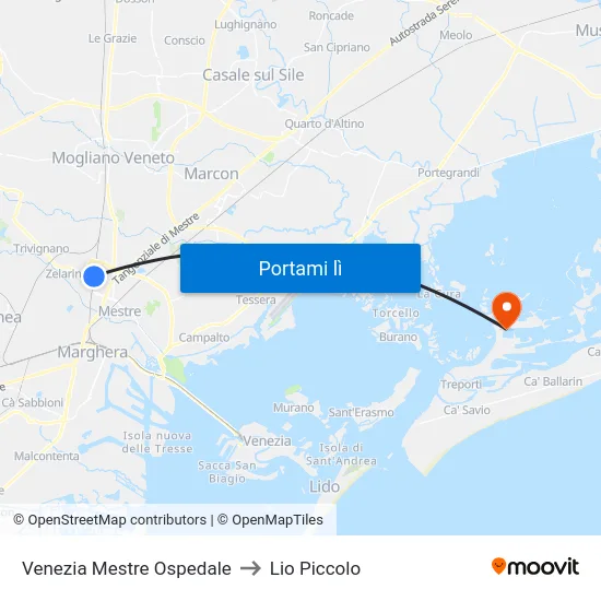 Venezia Mestre Ospedale to Lio Piccolo map