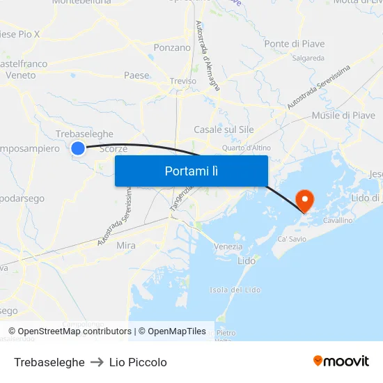 Trebaseleghe to Lio Piccolo map