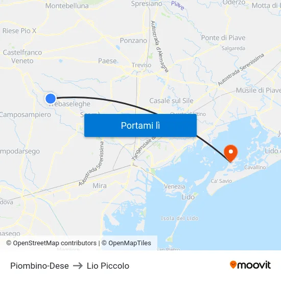Piombino-Dese to Lio Piccolo map