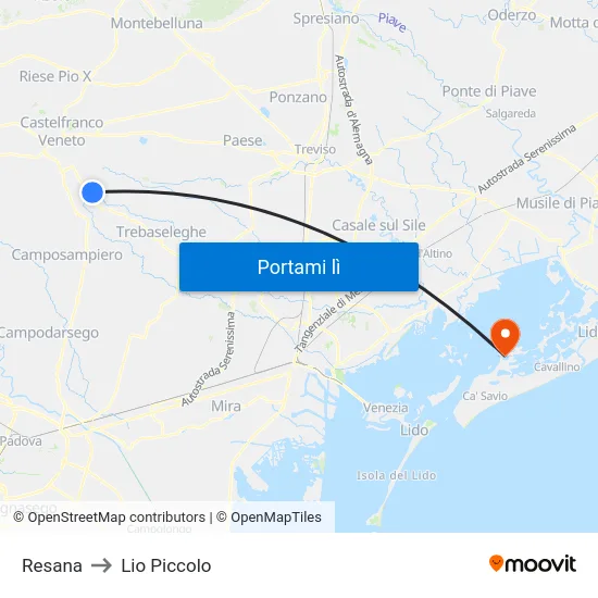 Resana to Lio Piccolo map