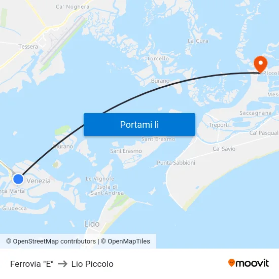 Ferrovia "E" to Lio Piccolo map
