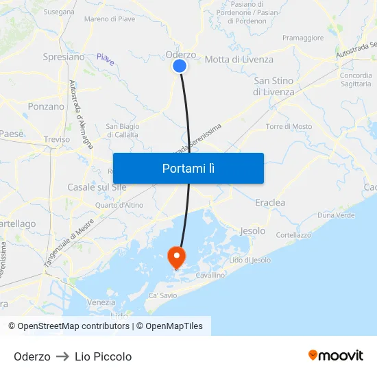 Oderzo to Lio Piccolo map