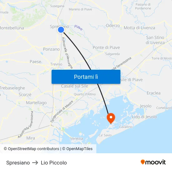 Spresiano to Lio Piccolo map