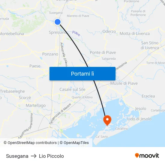 Susegana to Lio Piccolo map