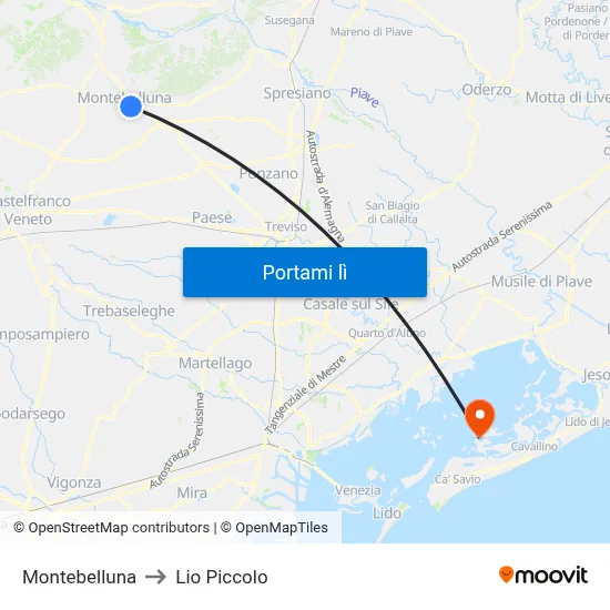 Montebelluna to Lio Piccolo map