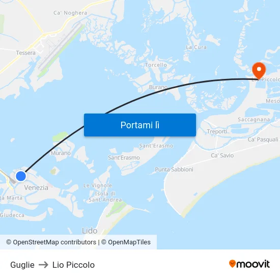 Guglie to Lio Piccolo map