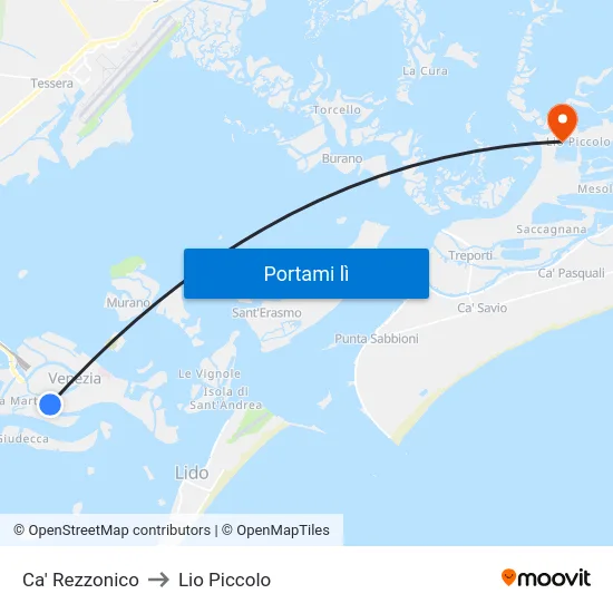 Ca' Rezzonico to Lio Piccolo map