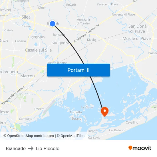 Biancade to Lio Piccolo map