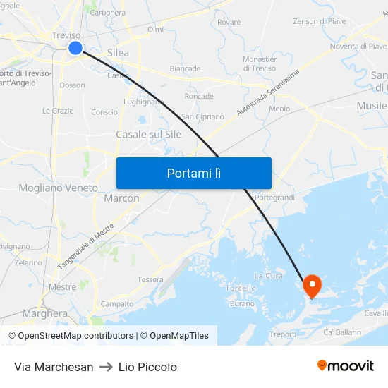 Via Marchesan to Lio Piccolo map