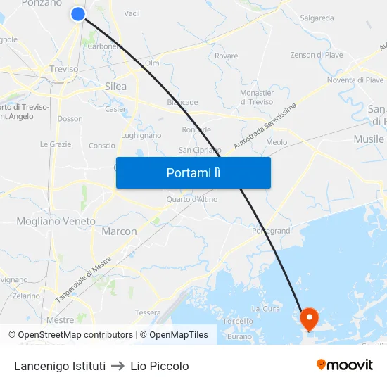 Lancenigo Istituti to Lio Piccolo map