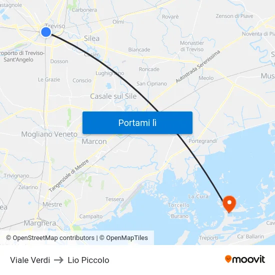Viale Verdi to Lio Piccolo map