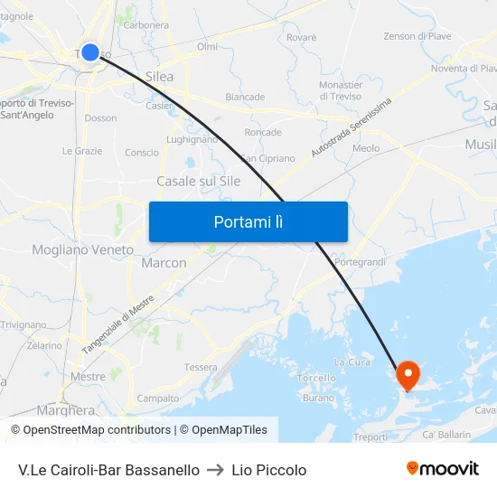 V.Le Cairoli-Bar Bassanello to Lio Piccolo map