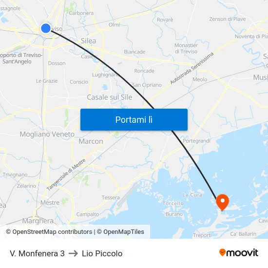 V. Monfenera 3 to Lio Piccolo map