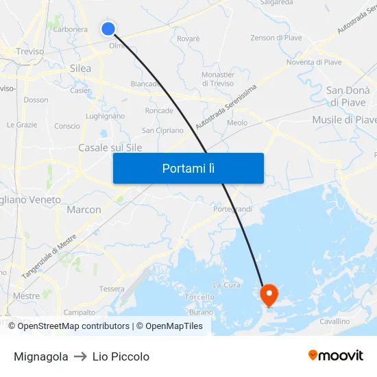 Mignagola to Lio Piccolo map