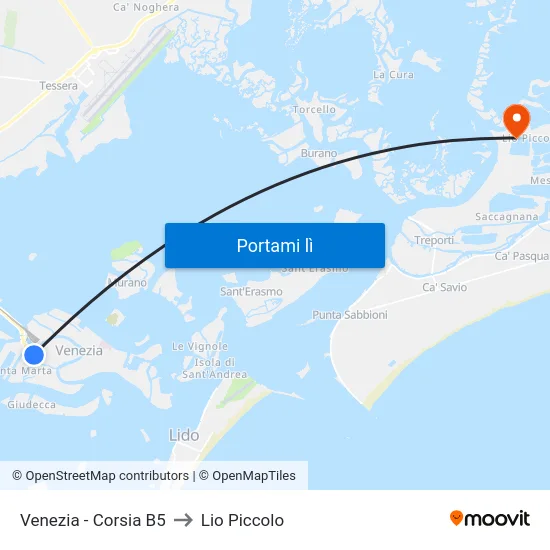 Venezia - Corsia B5 to Lio Piccolo map