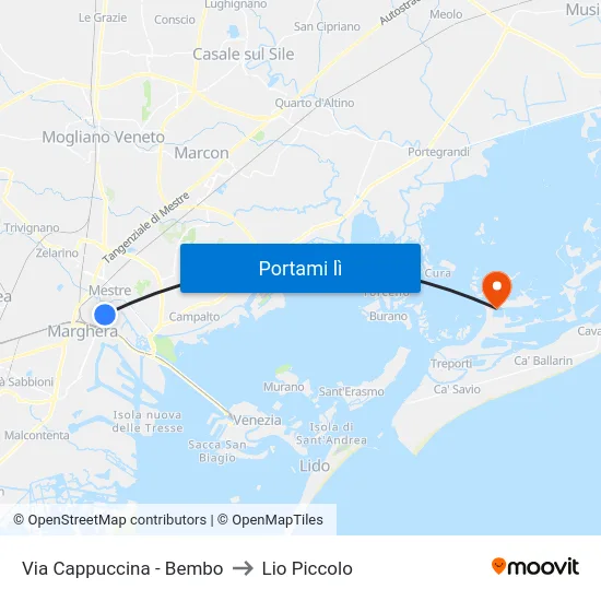 Via Cappuccina - Bembo to Lio Piccolo map
