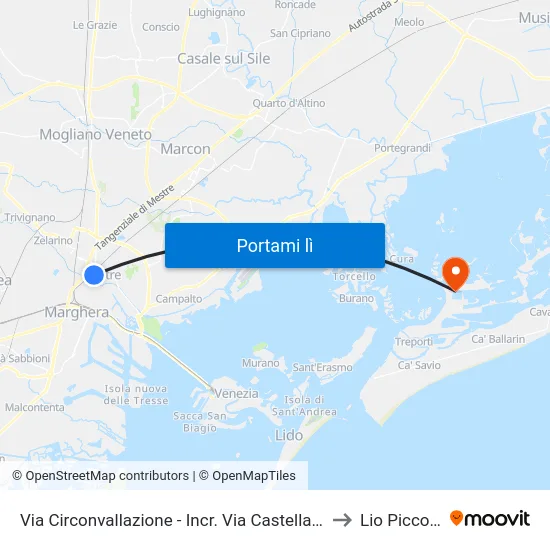 Via Circonvallazione - Incr. Via Castellana to Lio Piccolo map
