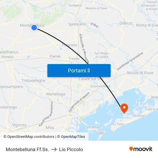 Montebelluna Ff.Ss. to Lio Piccolo map