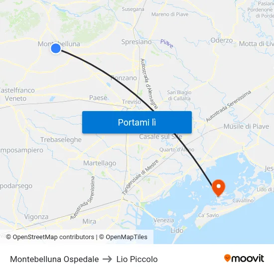 Montebelluna Ospedale to Lio Piccolo map