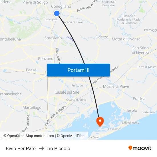 Bivio Per Pare' to Lio Piccolo map