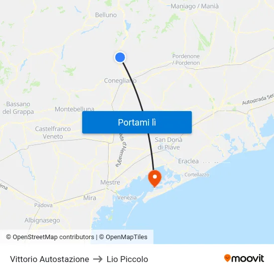 Vittorio Autostazione to Lio Piccolo map