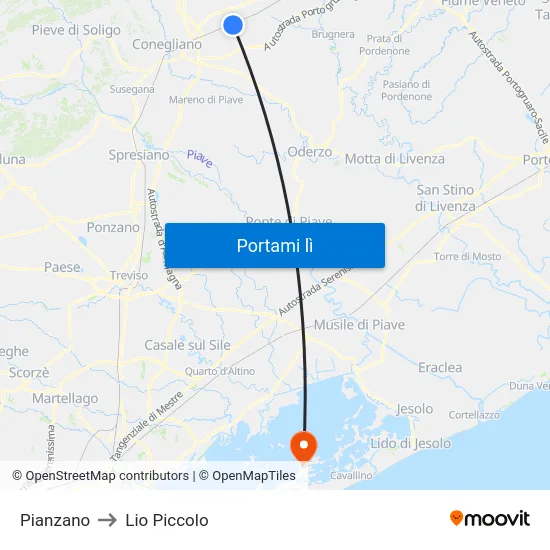 Pianzano to Lio Piccolo map