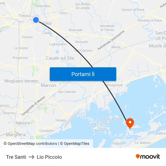 Tre Santi to Lio Piccolo map