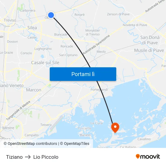 Tiziano to Lio Piccolo map