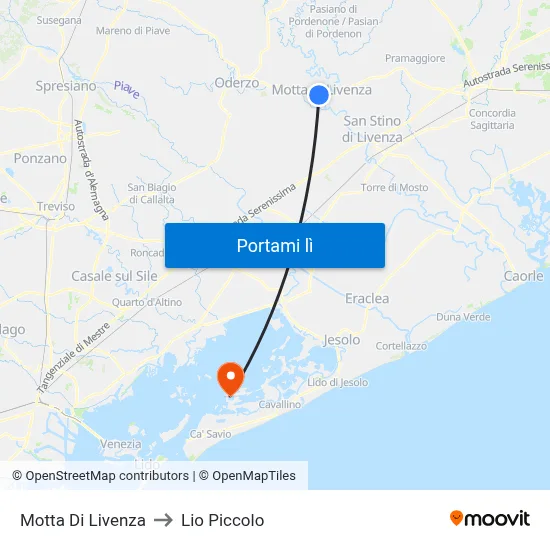 Motta Di Livenza to Lio Piccolo map